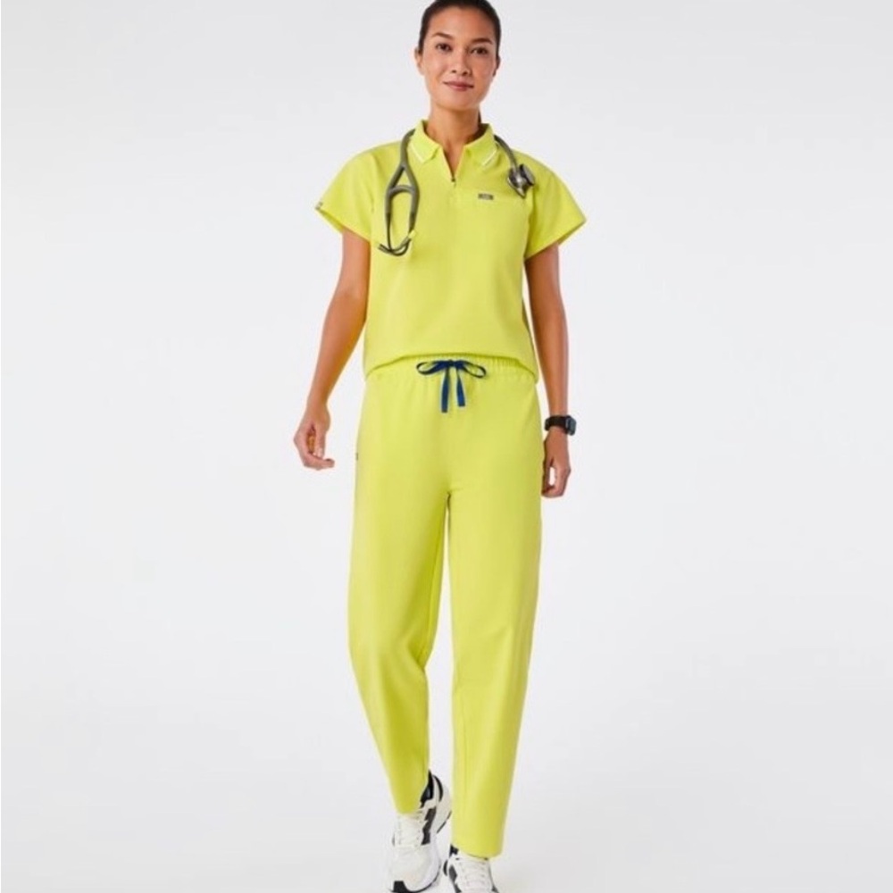 Women's Barrel Leg Neon Yellow Figs Scrub Pants
